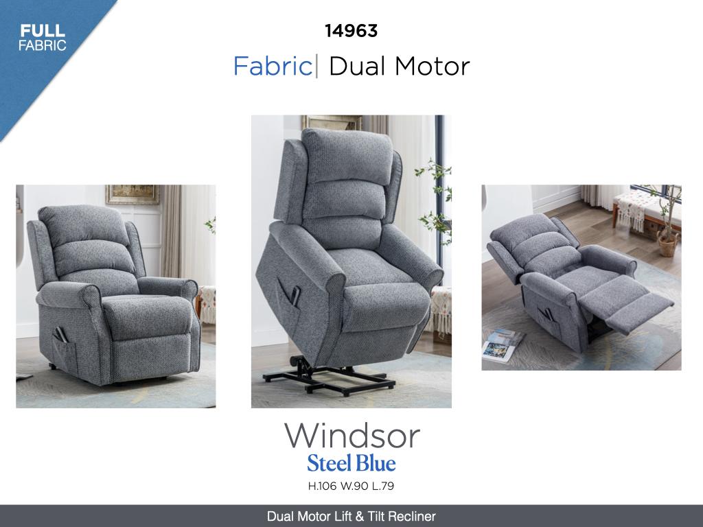 Windsor Lift & Tilt Dual Motor Electric Recliner - Steel Blue
