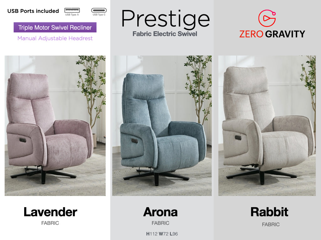 Prestige Electric Recliner Swivel TV Chair - Arona
