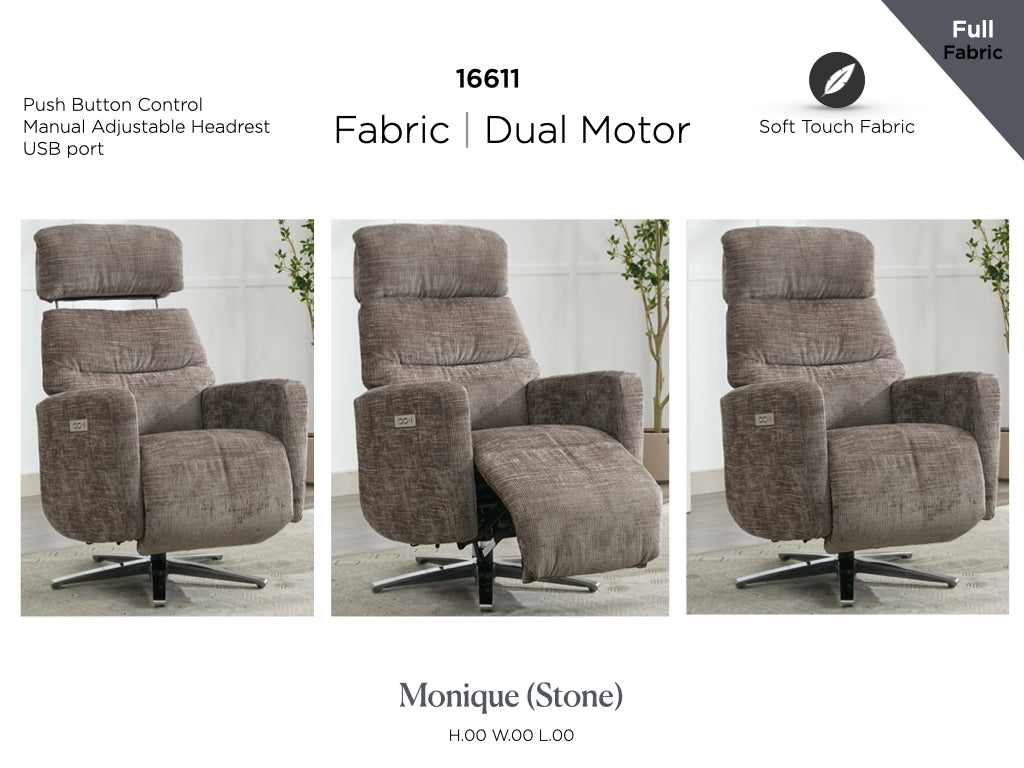 Monique Electric Recliner TV Chair - Stone