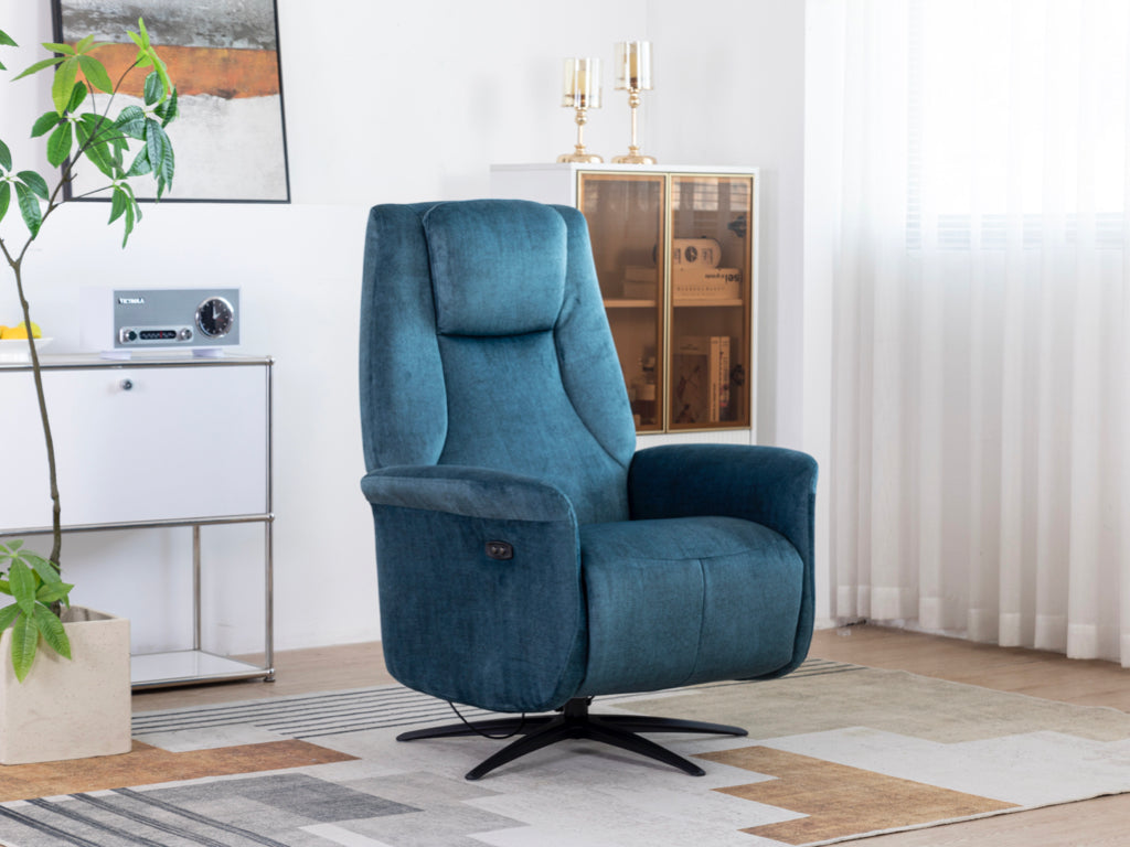 Ceasar Electric Recliner Swivel TV Chair - Ocean Blue