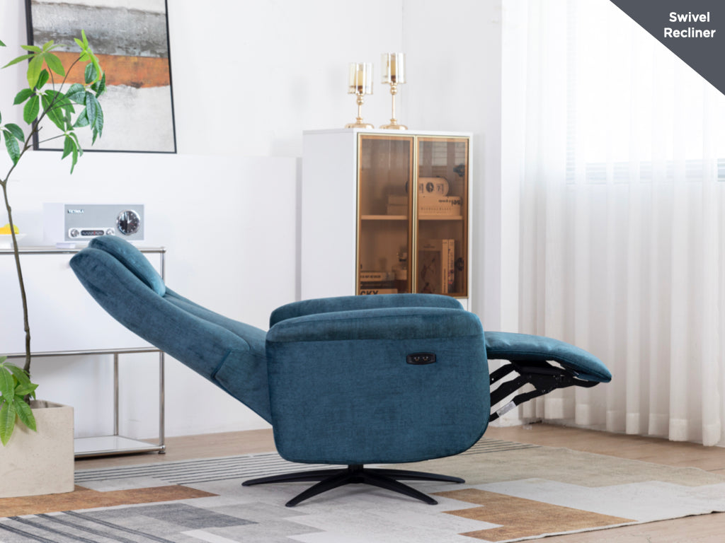 Ceasar Electric Recliner Swivel TV Chair - Ocean Blue