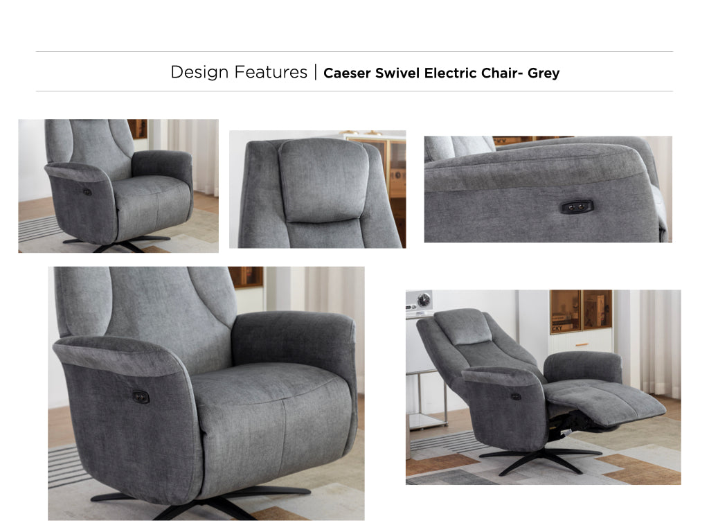 Ceasar Electric Recliner Swivel TV Chair - Grey