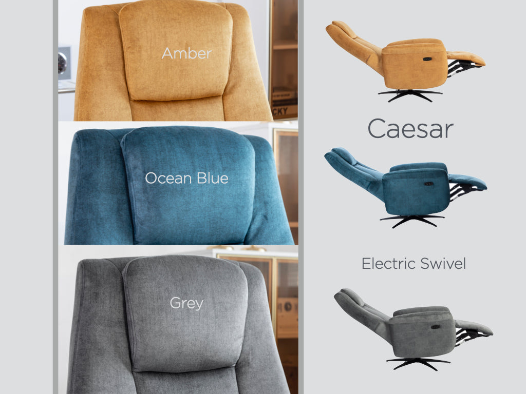 Ceasar Electric Recliner Swivel TV Chair - Ocean Blue