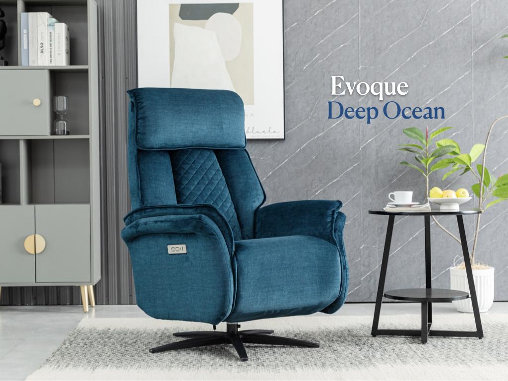 Evoque Swivel Electric Recliner TV Chair - Ocean Blue