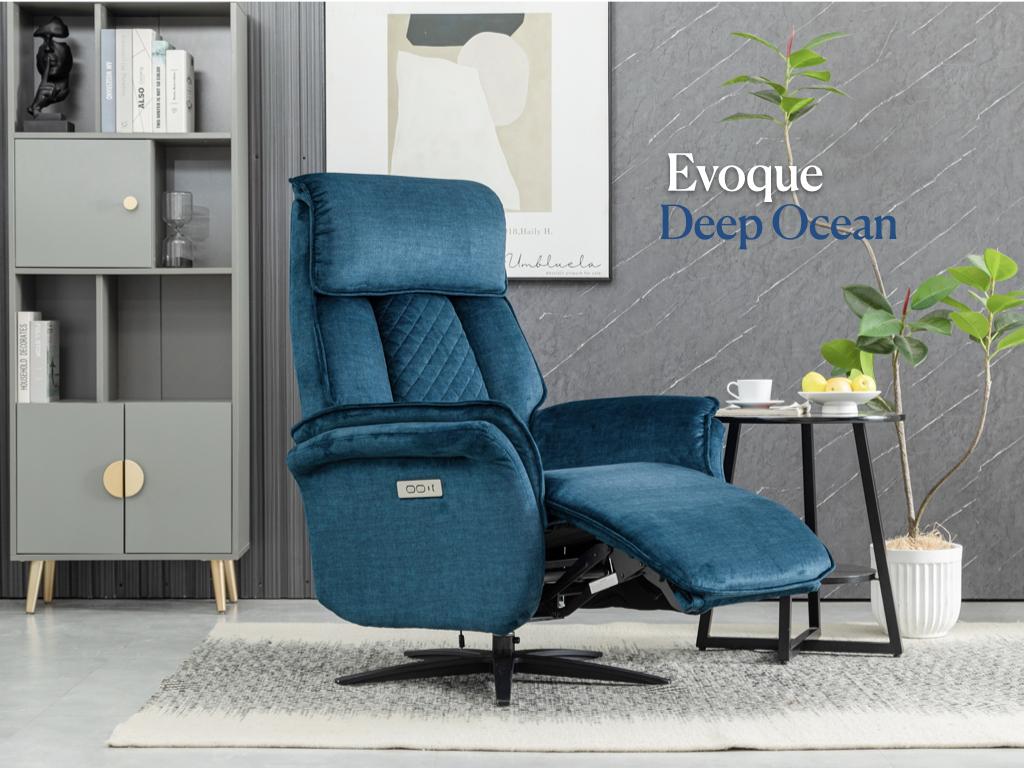 Evoque Swivel Electric Recliner TV Chair - Ocean Blue